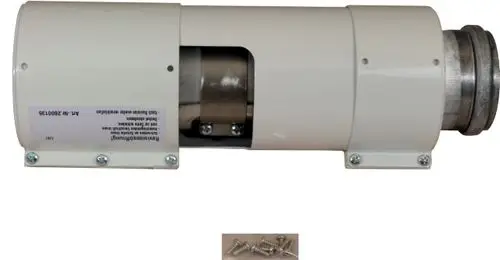 Luft-/Abgasrohr mit Revisionsöffnung, in weiß, aus Metall, zur Installation in Lüftungssystemen, geeignet für Produkte der Marke Wolf. Zubehörteile liegen bei.